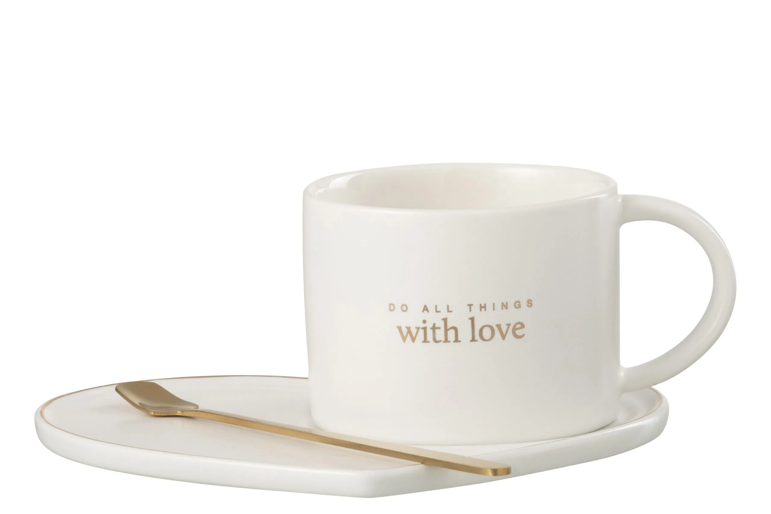 Tasse + soucoupe + cuillere coeur porcelain anglais blanc
