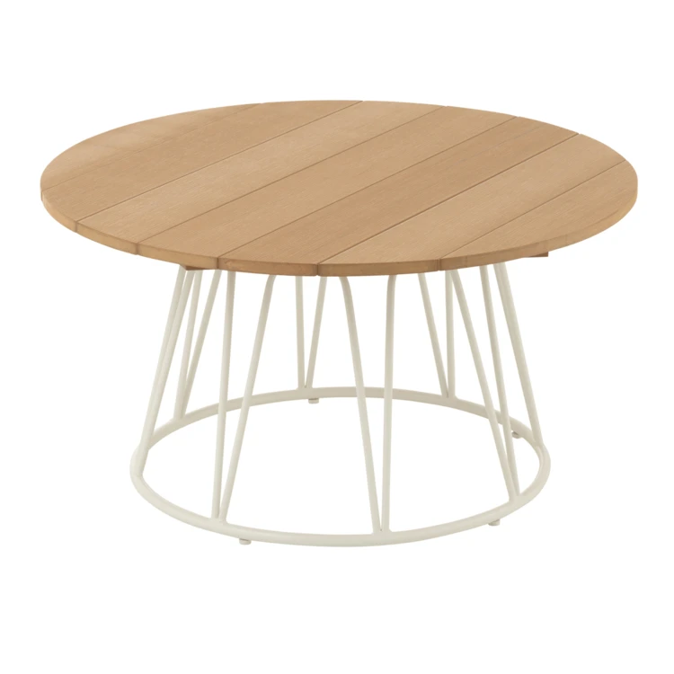 Table basse ronde effet bois et fer