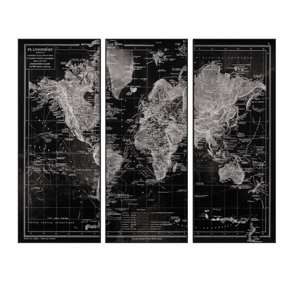 Tableau en verre OLD MAP coloris noir - 4MURS