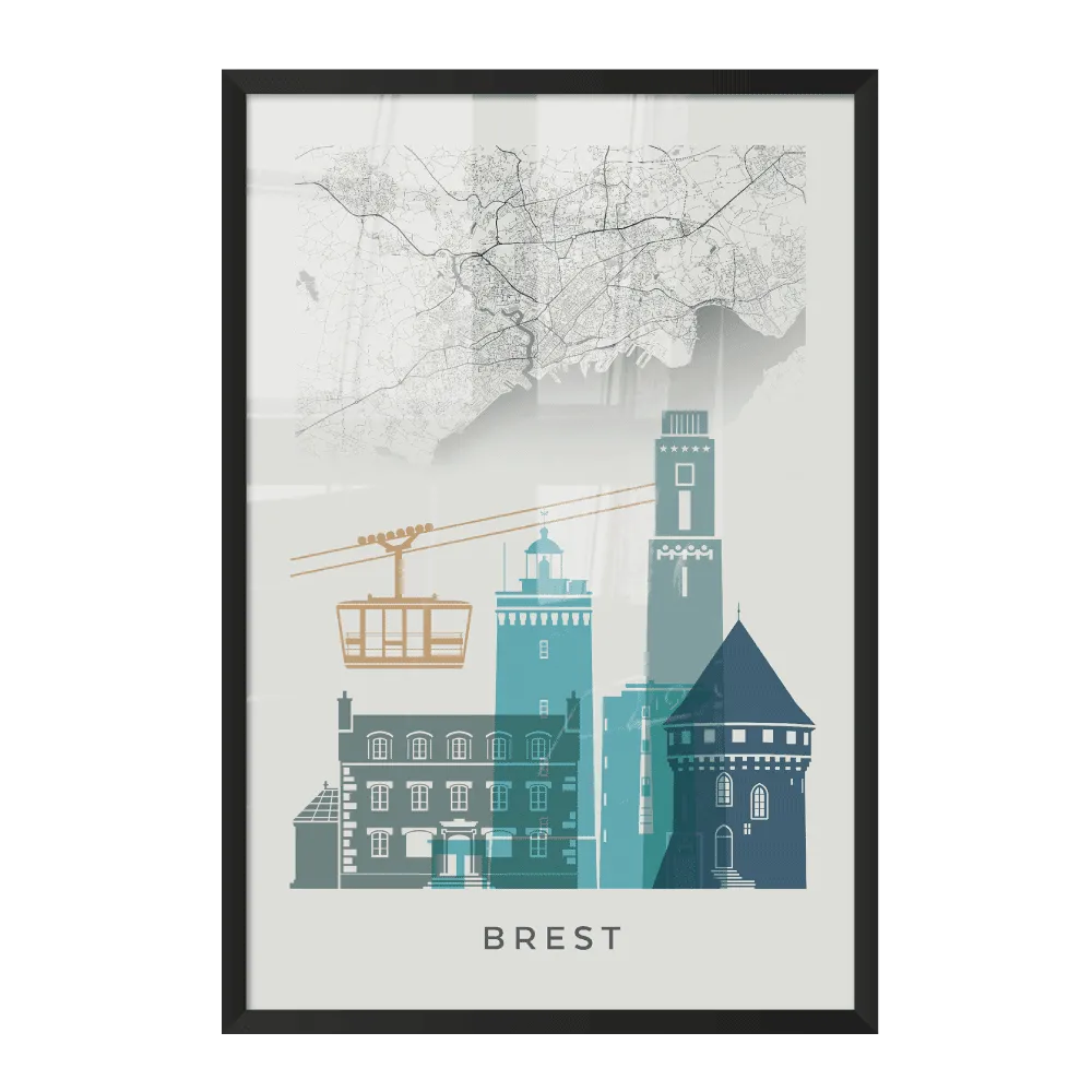4MURS Image encadrée MAP BREST 40 x 60 cm - 4MURS