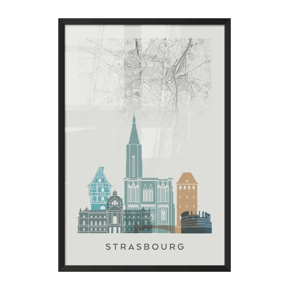 4MURS Image encadrée MAP STRASBOURG 40 x 60 cm - 4MURS