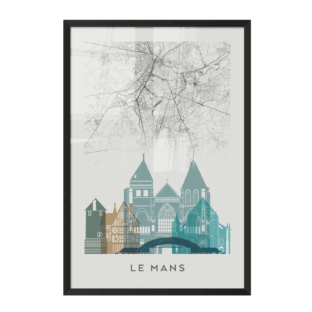 4MURS Image encadrée MAP LE MANS 40 x 60 cm - 4MURS