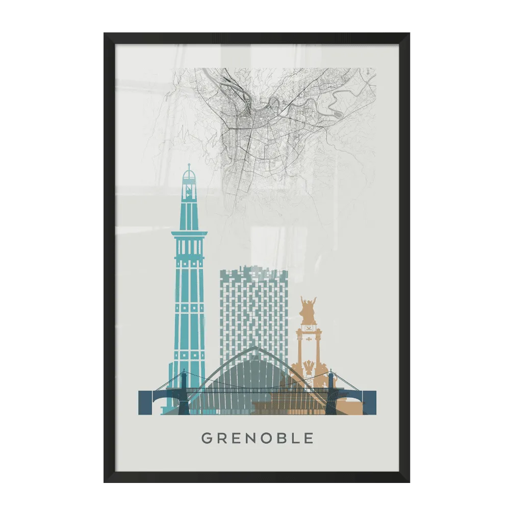 4MURS Image encadrée MAP GRENOBLE 40 x 60 cm - 4MURS