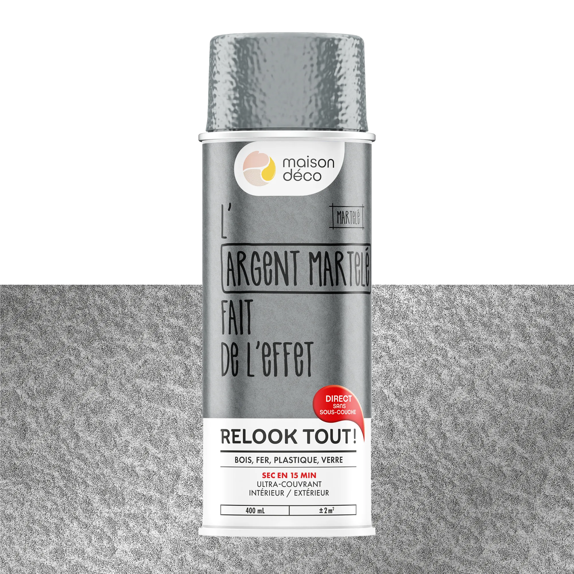 Relook tout aérosol Peinture Bombe de peinture argent martelé Brillant 0,4 L