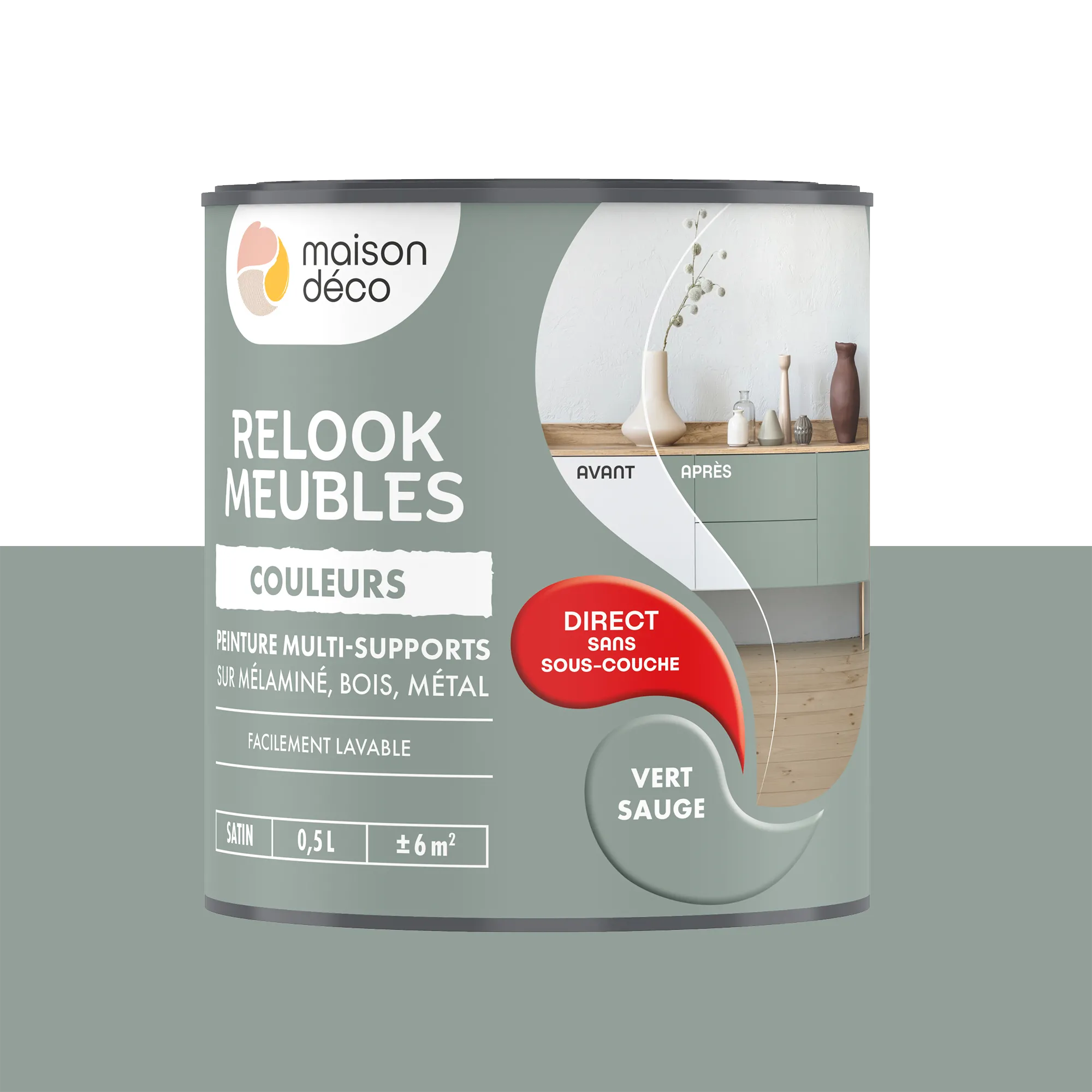 Relook meubles couleurs Peinture RELOOK MEUBLES Peinture vert sauge Satiné 0,5 L