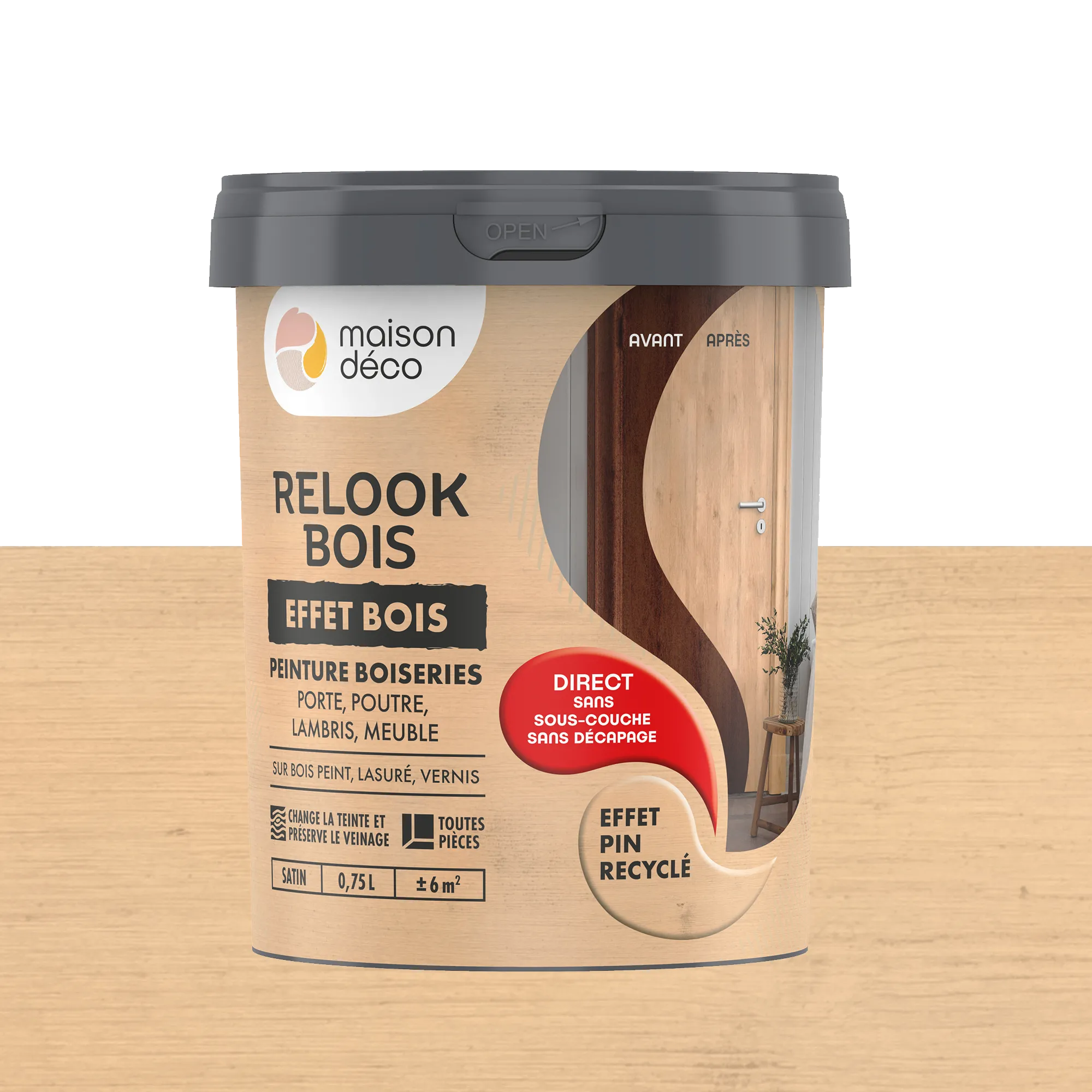 Relook bois effet bois Peinture Peinture pin recyclé Satiné 0,75 L
