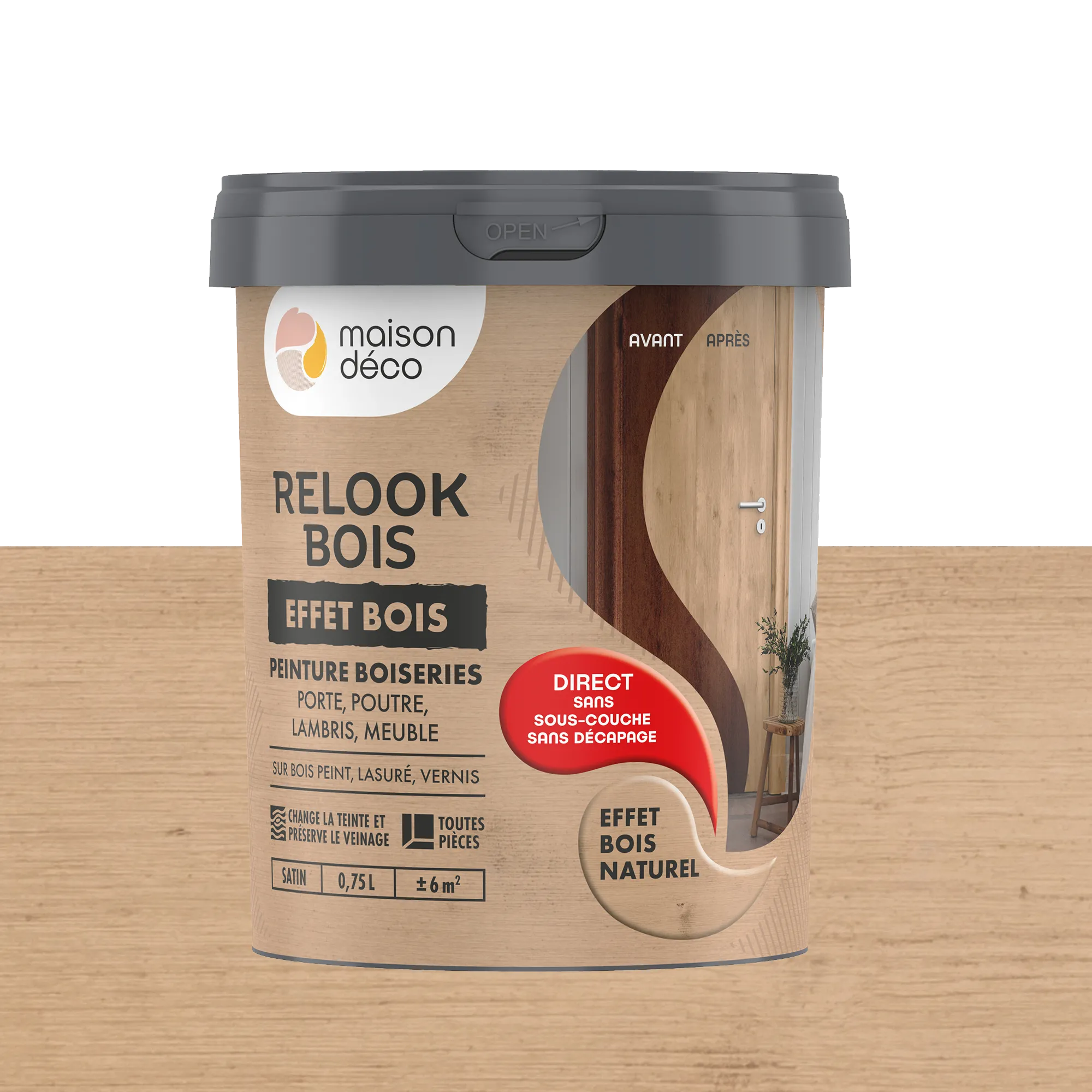 Relook bois effet bois Peinture Peinture bois naturel Satiné 0,75 L