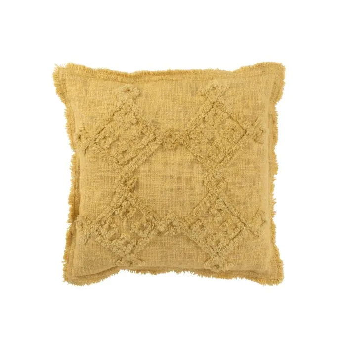 Zestara, coussin moderne, franges moutarde