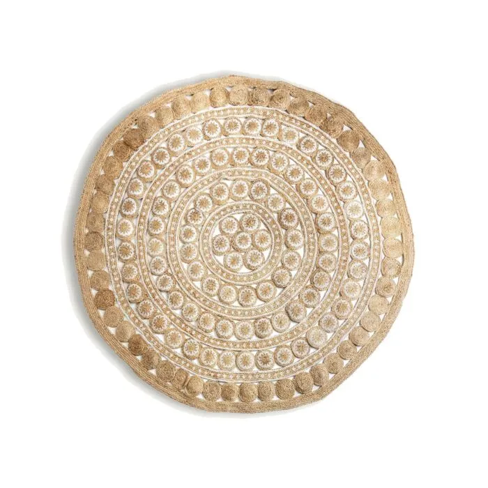 Zulai, tapis ethnique rond, couleur sable