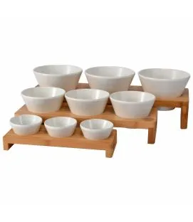 Présentoir buffet 3 bols rectangulaire bambou 29 cm Vollrath