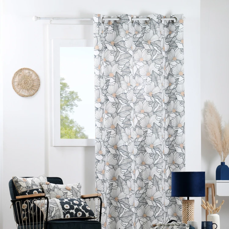 Rideau à oeillets fleurs graphiques