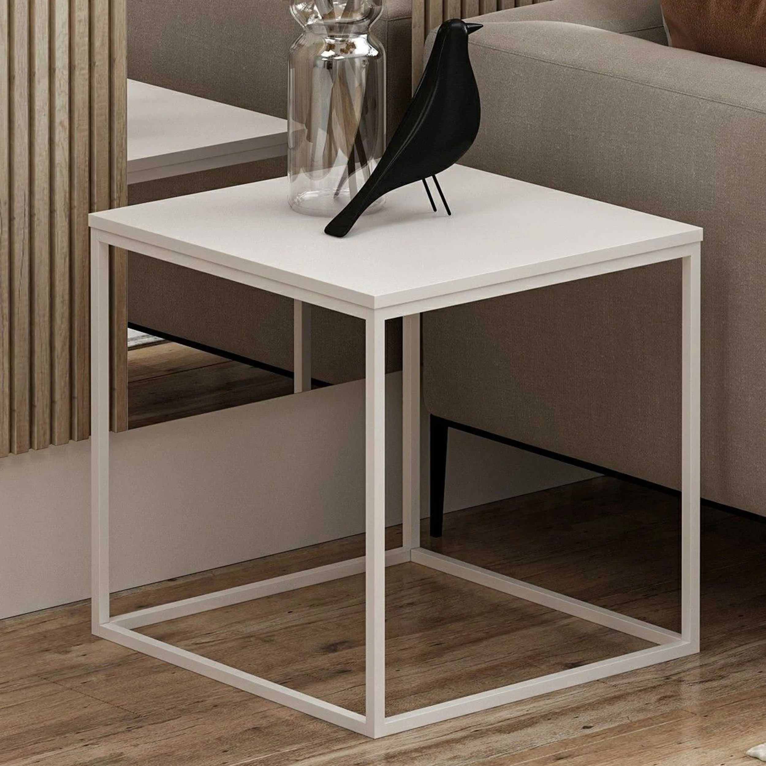 Basak Table d'appoint | 100 % MÉLAMINE | Blanc