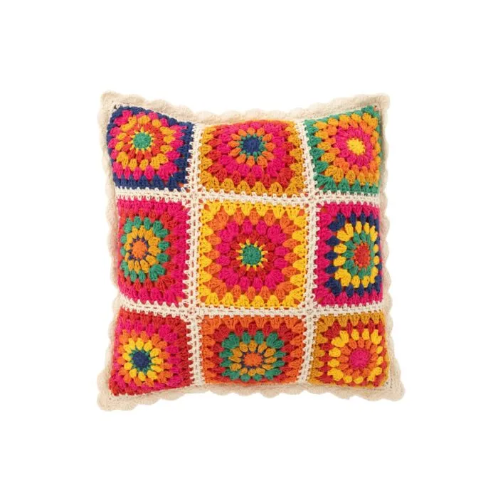 Zomara, coussin crochet, multicolore vibrant