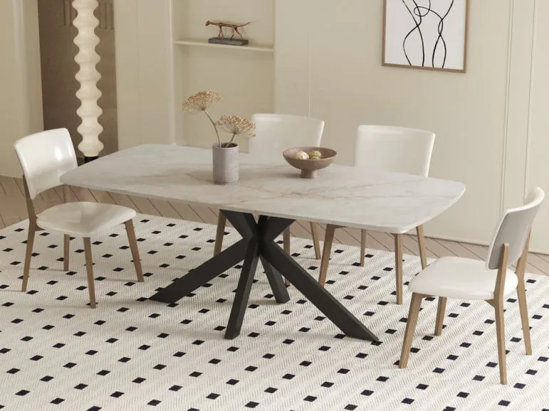 Table repas rectangulaire APOLIRI 180 cm beige brillant