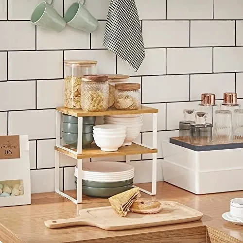 Porte-épices extensible à 2 niveaux, en bambou et en métal