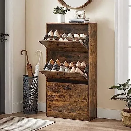 Armoire à chaussures Slimline : Armoire de rangement à 3 niveaux, 18 paires de chaussures