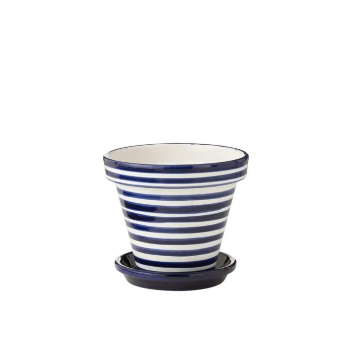 Azulita, pot décoratif céramique, rayé bleu cobalt