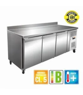 Table réfrigérée 3 portes pleines avec dosseret froid positif 322 L 3 grilles Proinox