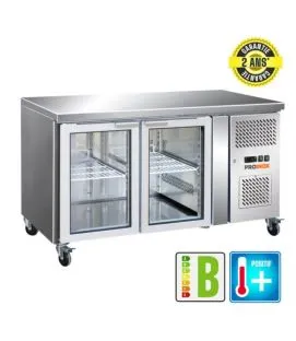 Table réfrigérée 2 portes vitrées pose centrale froid positif 211 L 2 grilles Proinox