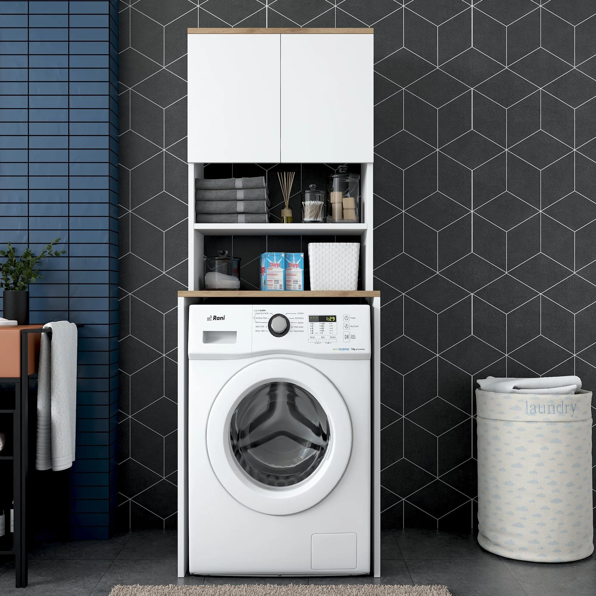 Wren Washing Machine Cabinet | 100% Melamine Coated Board | 18mm Thick | White Walnut