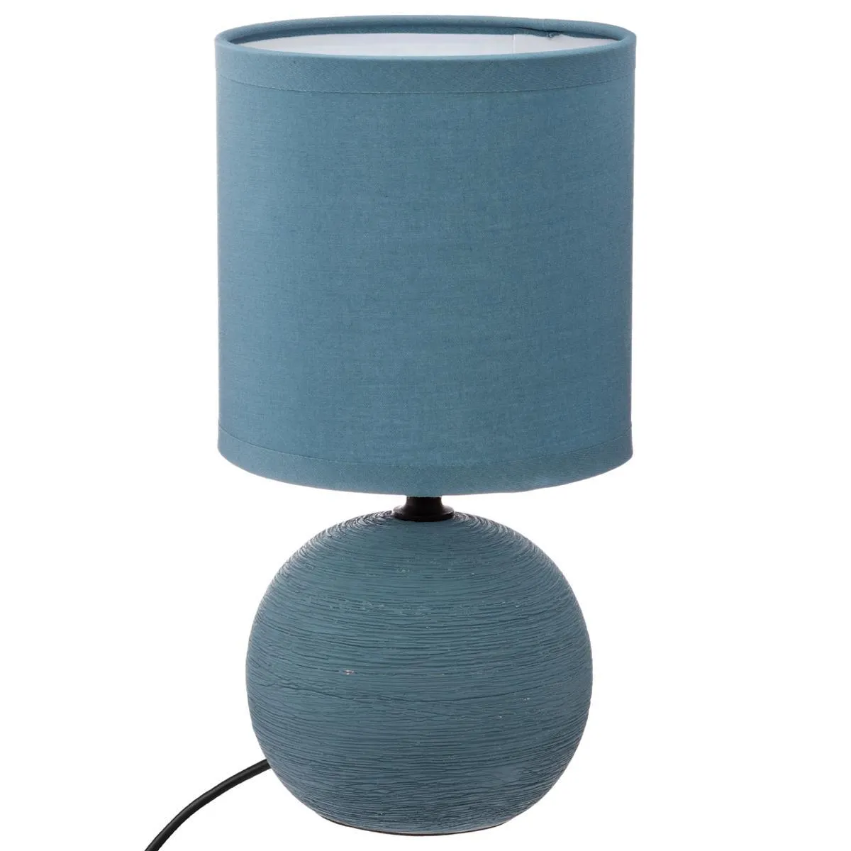 LAMPE CERAMIQUE STRIE BOULE BLEU H.25CM
