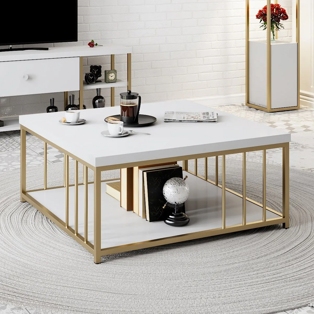 Zenn Table basse | 100 % MÉLAMINE | Blanc, Or