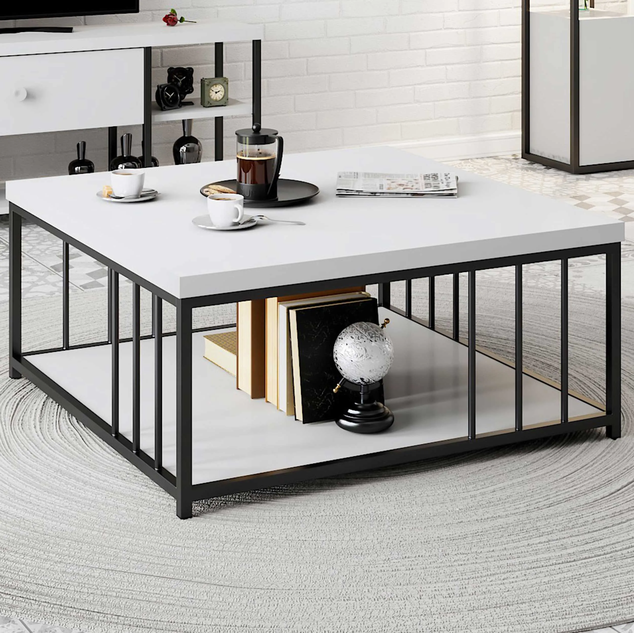 Zenn Table basse | 100 % MÉLAMINE | Blanc, Noir