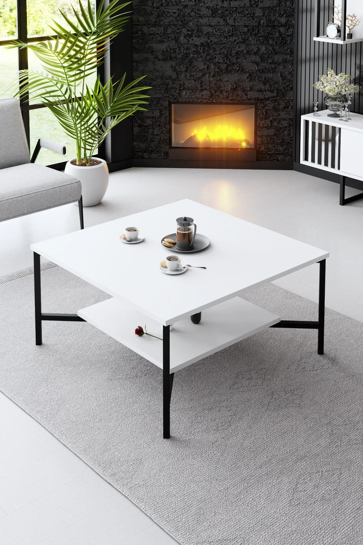 Line Table basse | 100 % MÉLAMINE | Blanc, Noir