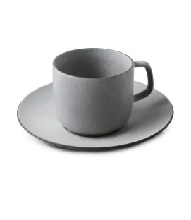Tasse et sous tasse à thé rond poivre porcelaine culinaire 20 cl Ø 16 cm Equinoxe Revol
