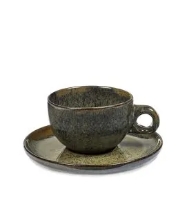 Tasse et sous-tasse à cappuccino gris grès émaillé 23 cl Ø 9 cm Surface Serax