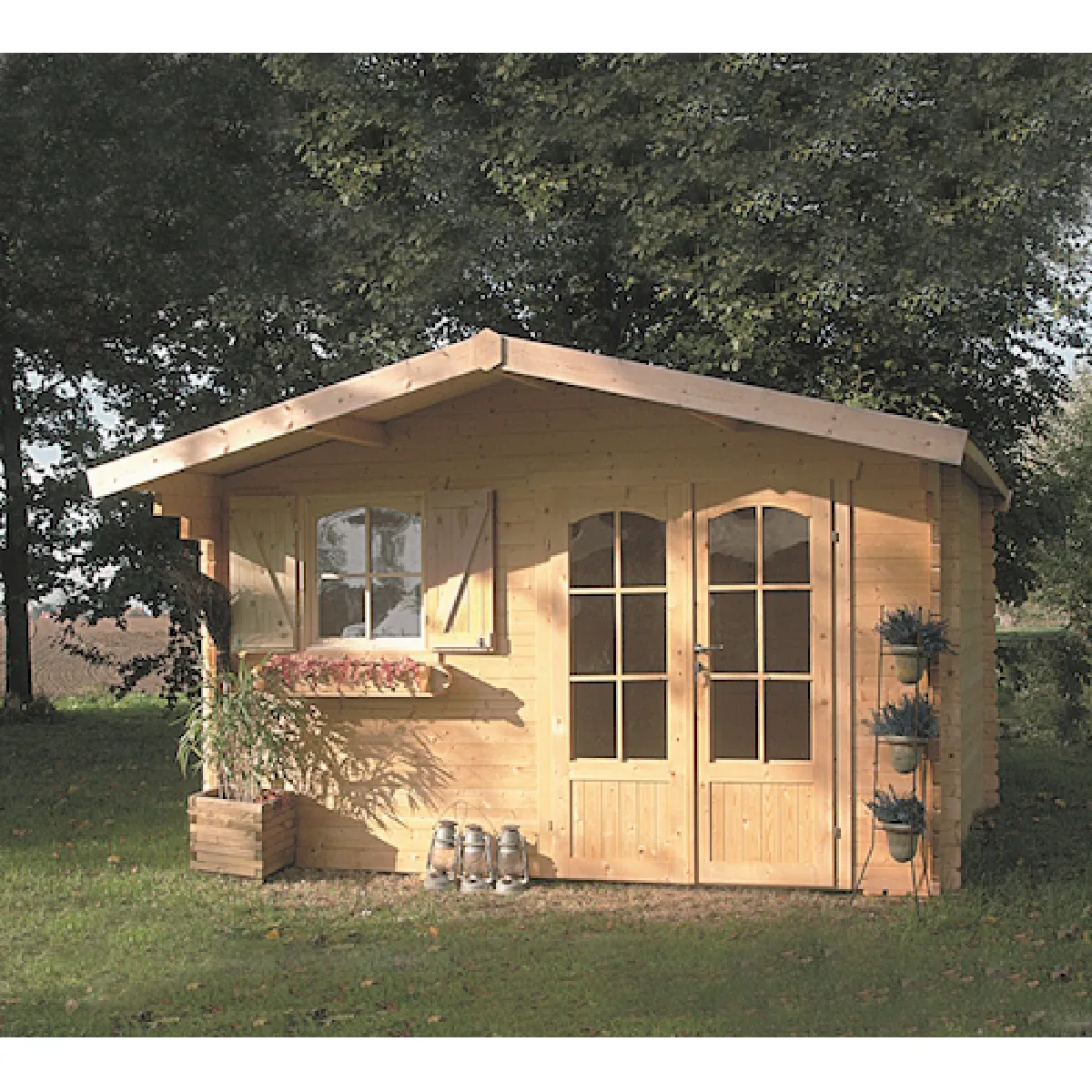 Abri de jardin - Sapin du Nord - Toit double pente - 40 mm - Shingles rouge