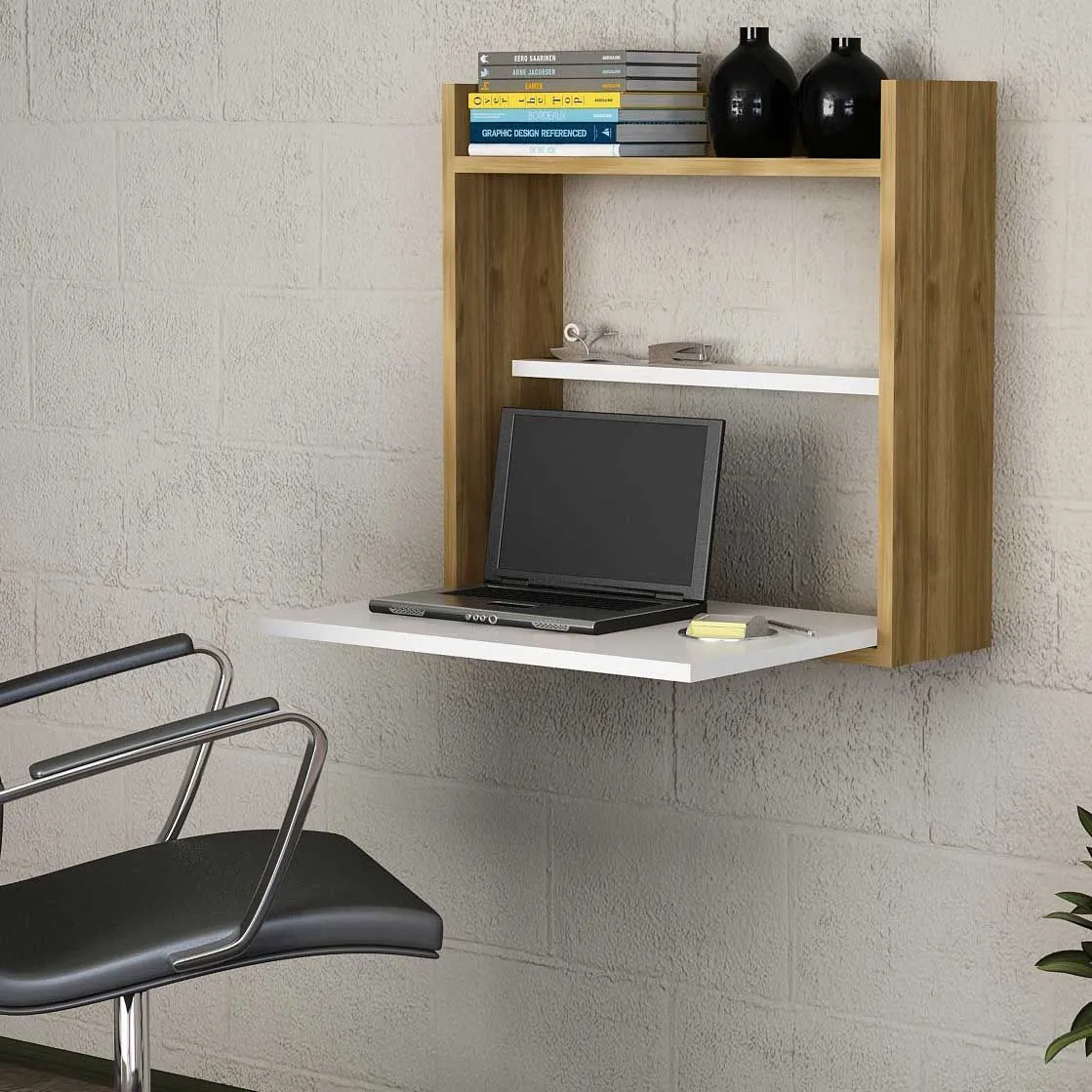 Laptop Bureau d'étude | 100 % MÉLAMINE | Blanc, Noyer