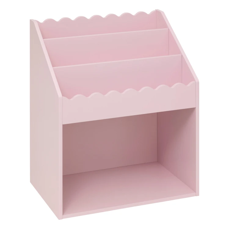Bibliothèque enfant en bois rose avec étagères