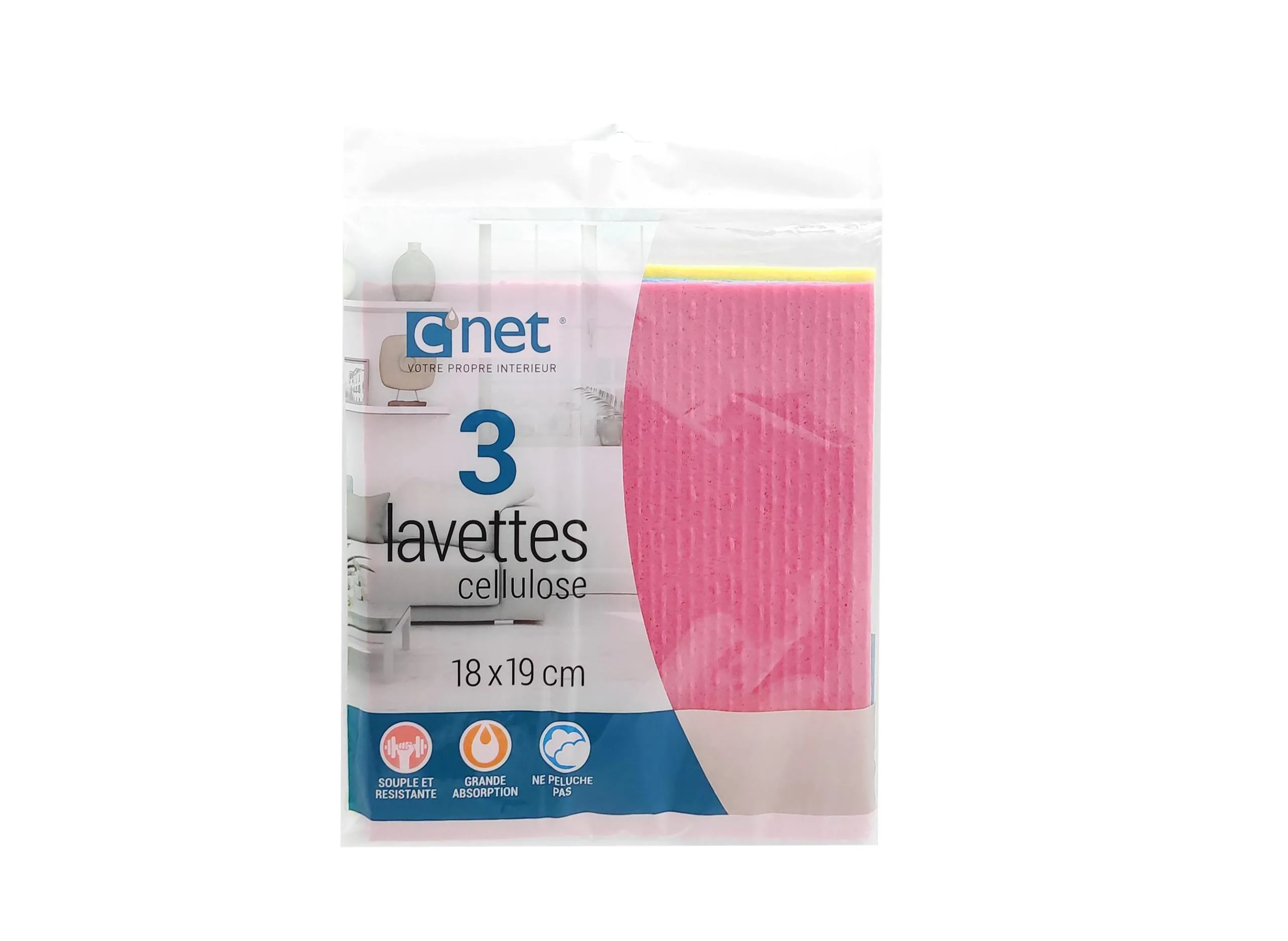 3 LAVETTES CELLULOSE 18X19CM