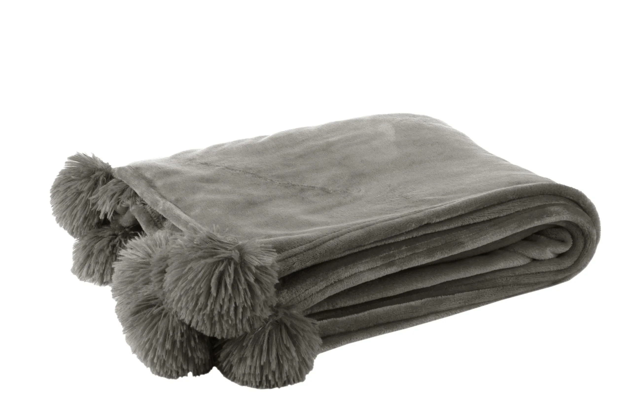 Plaid pompon polyester gris