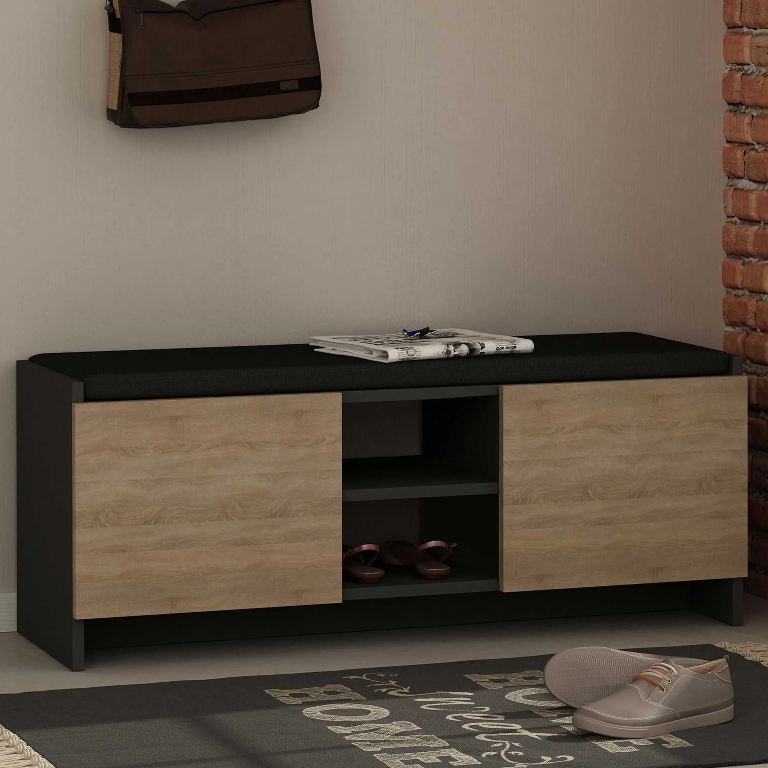 Zulla Meuble à chaussures | 100 % MÉLAMINE | Anthracite, Chêne