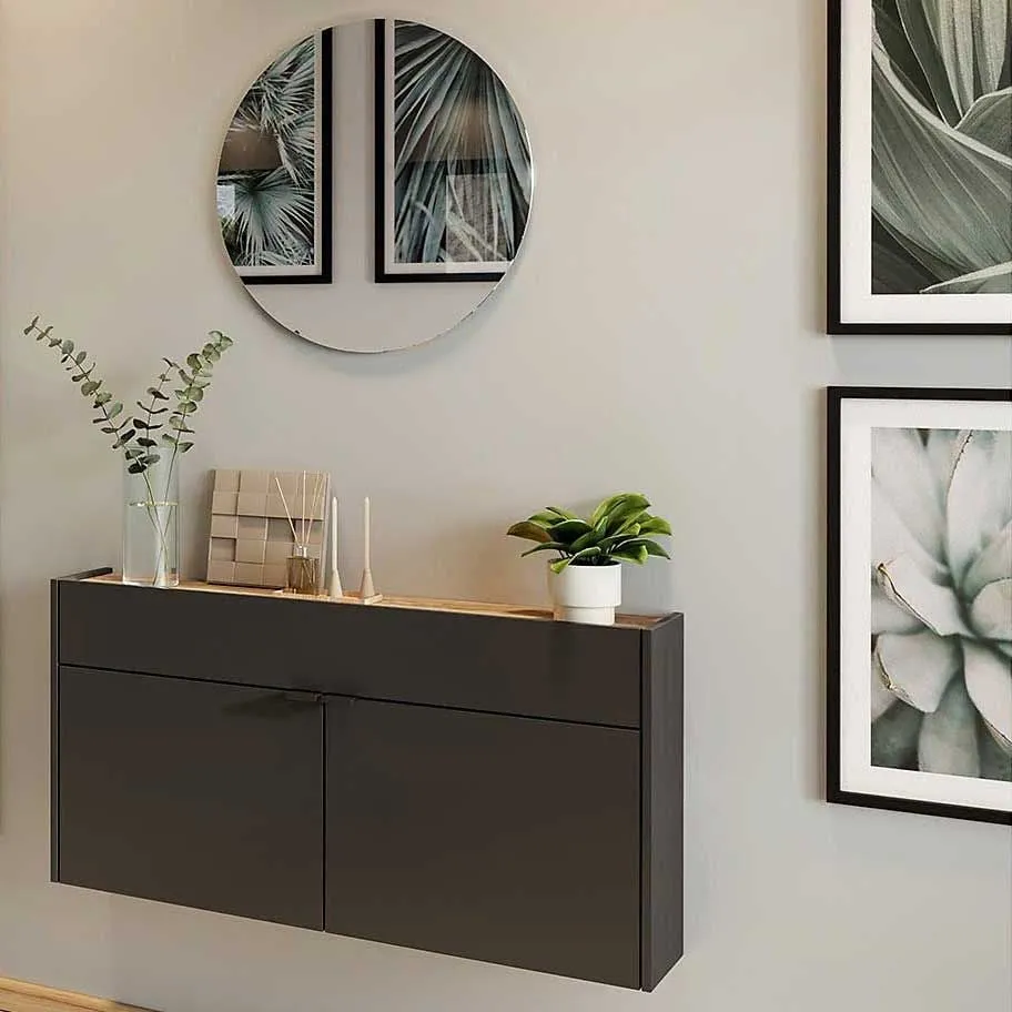 Ensemble armoire multifonctionnelle Amika | Armoire multifonctionnelle et miroir mural | Gris graphite