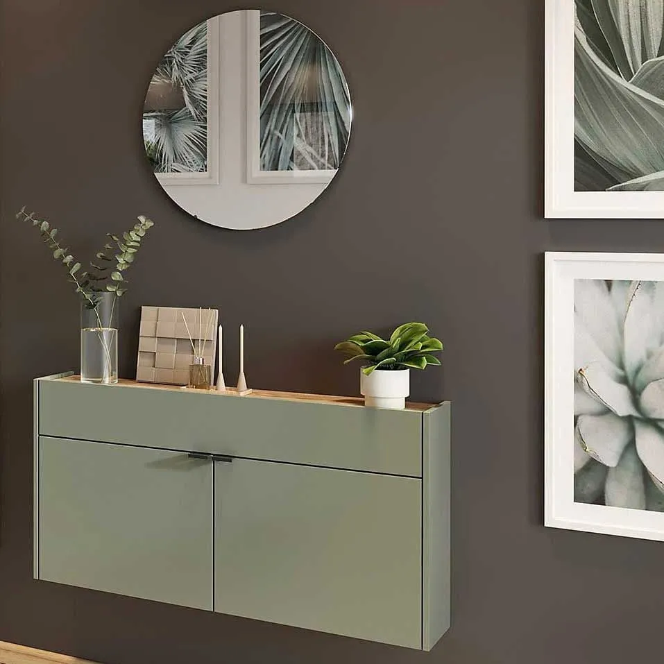 Ensemble armoire multifonctionnelle Amika | Armoire multifonctionnelle et miroir mural | Taupe Vert