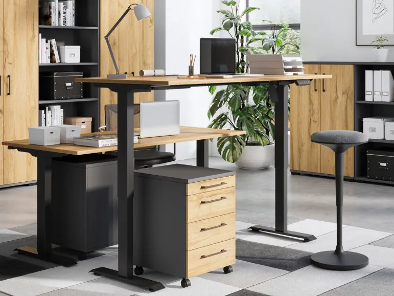 Bureau à hauteur variable électrique POLYGON 160 cm chêne grandson/noir