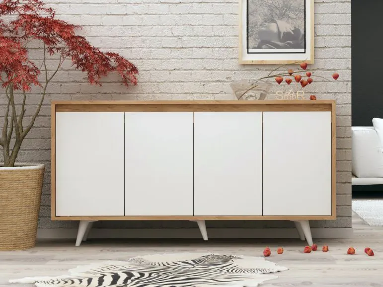 Buffet/bahut CHANCE 4 portes blanc/chêne