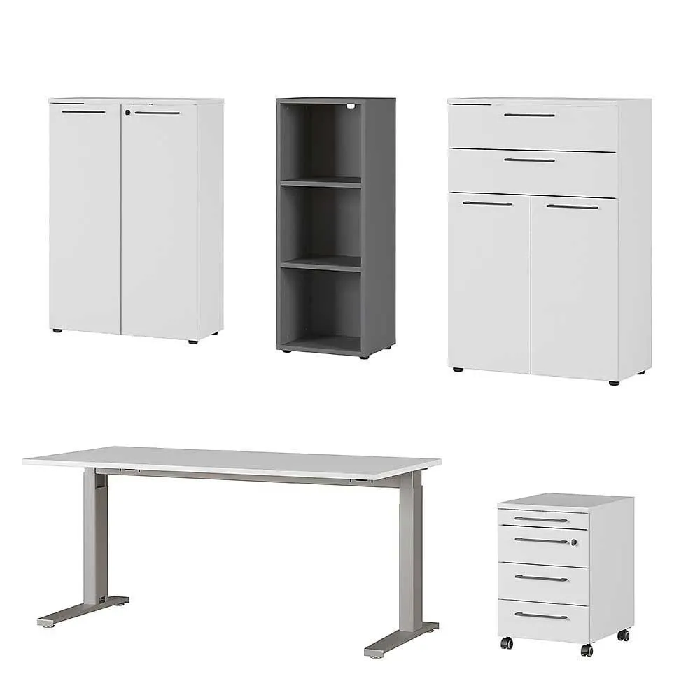 Ensemble de meubles de bureau avec bureau réglable, armoire roulante et armoires verrouillables - Fabriqué en Allemagne
