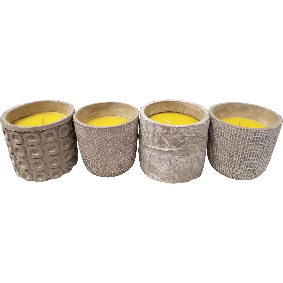 BOUGIE CITRONNELLE POT CIMENT ROND 4 MOTIFS GRIS