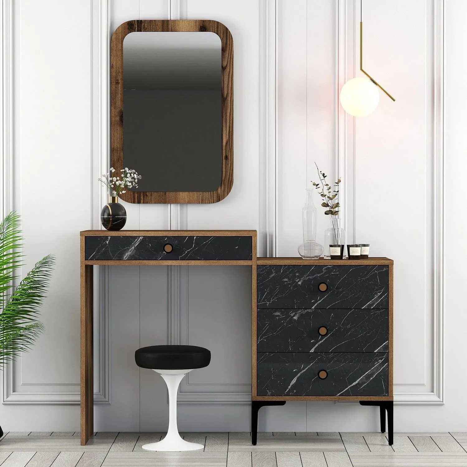 Woody Fashion Dresser | 100% Melamine Coated | Metal Legs | Walnut Black