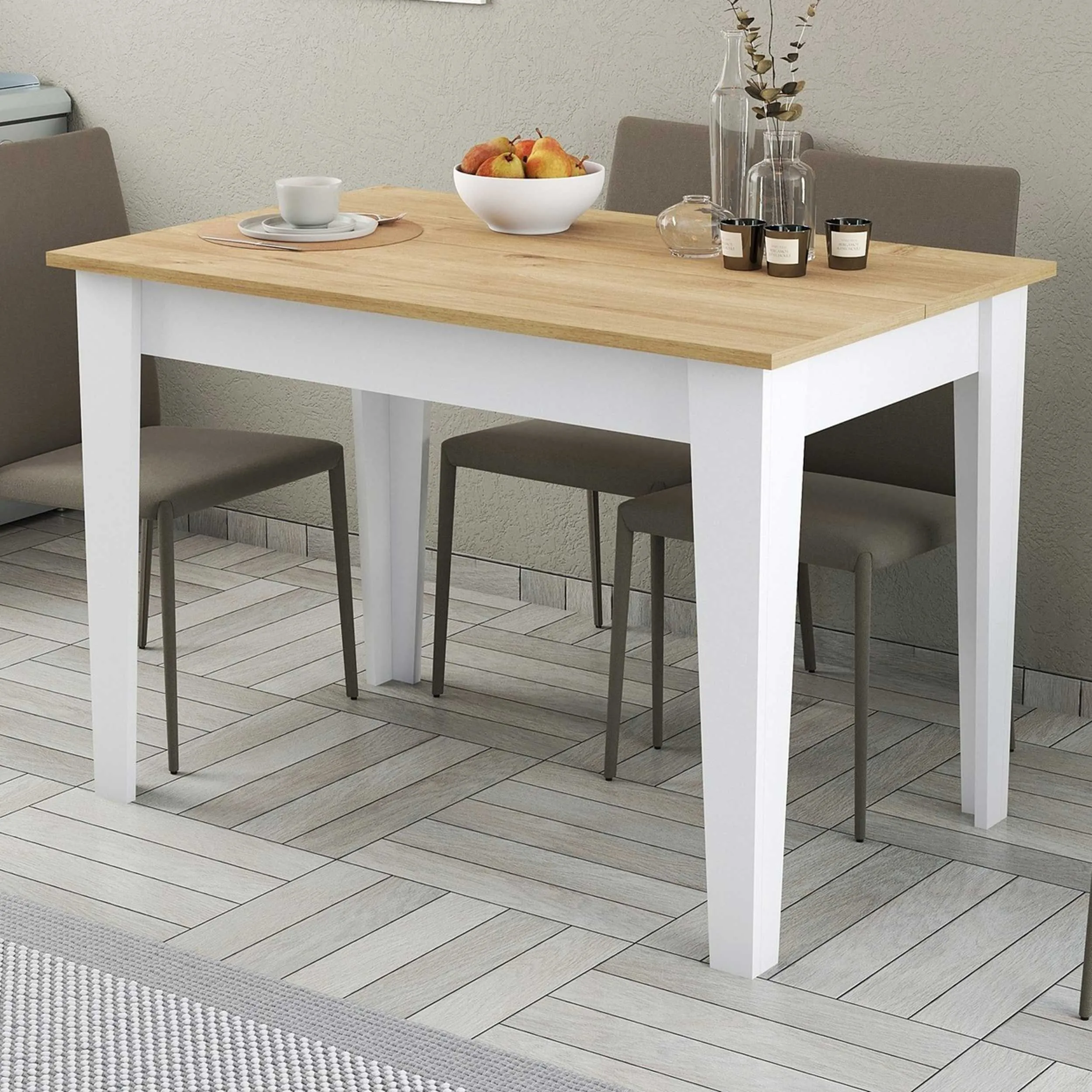 Kiev Table de cuisine | 100 % MÉLAMINE | Blanc, Chêne