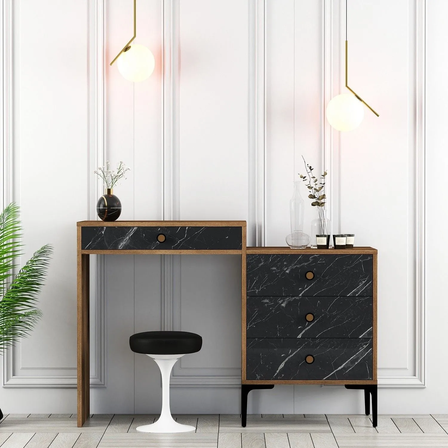 Lizbon Coiffeuse | 100 % MÉLAMINE | Noyer, Noir