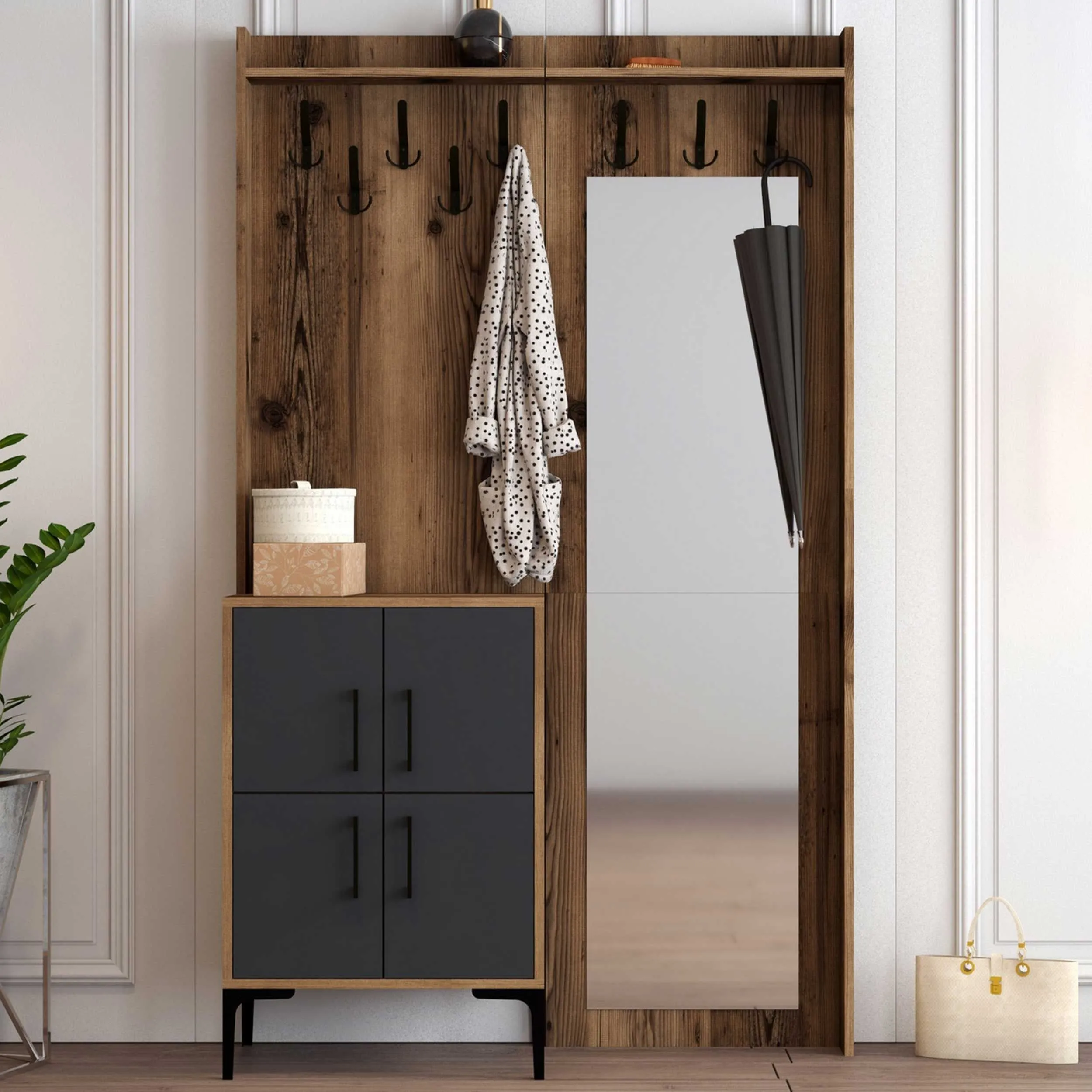 Woody Fashion armoire de vestiaire | Mélaminé | Epaisseur 18mm | Pied en métal | Noyer