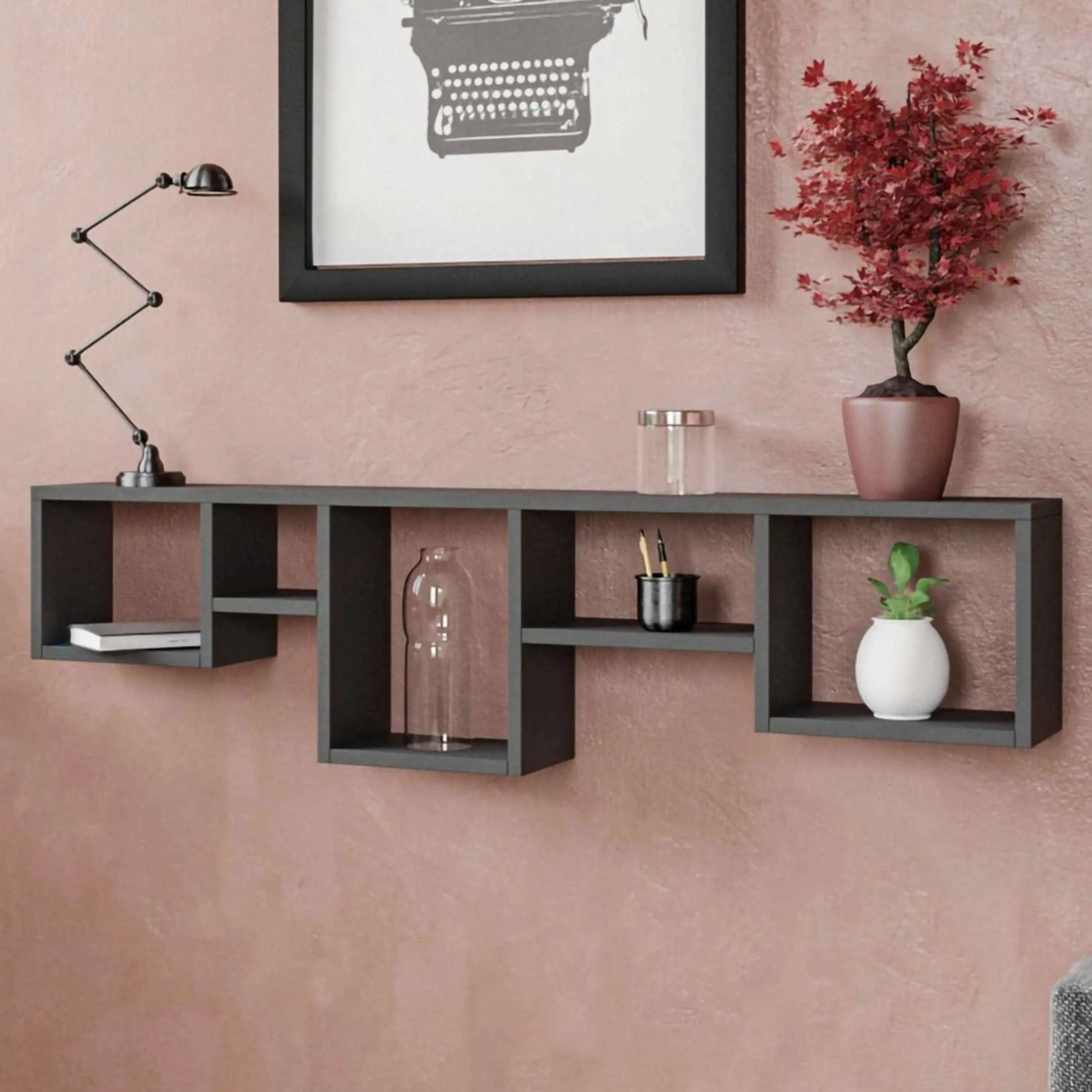 Amanos Étagère murale | 100 % MÉLAMINE | Anthracite