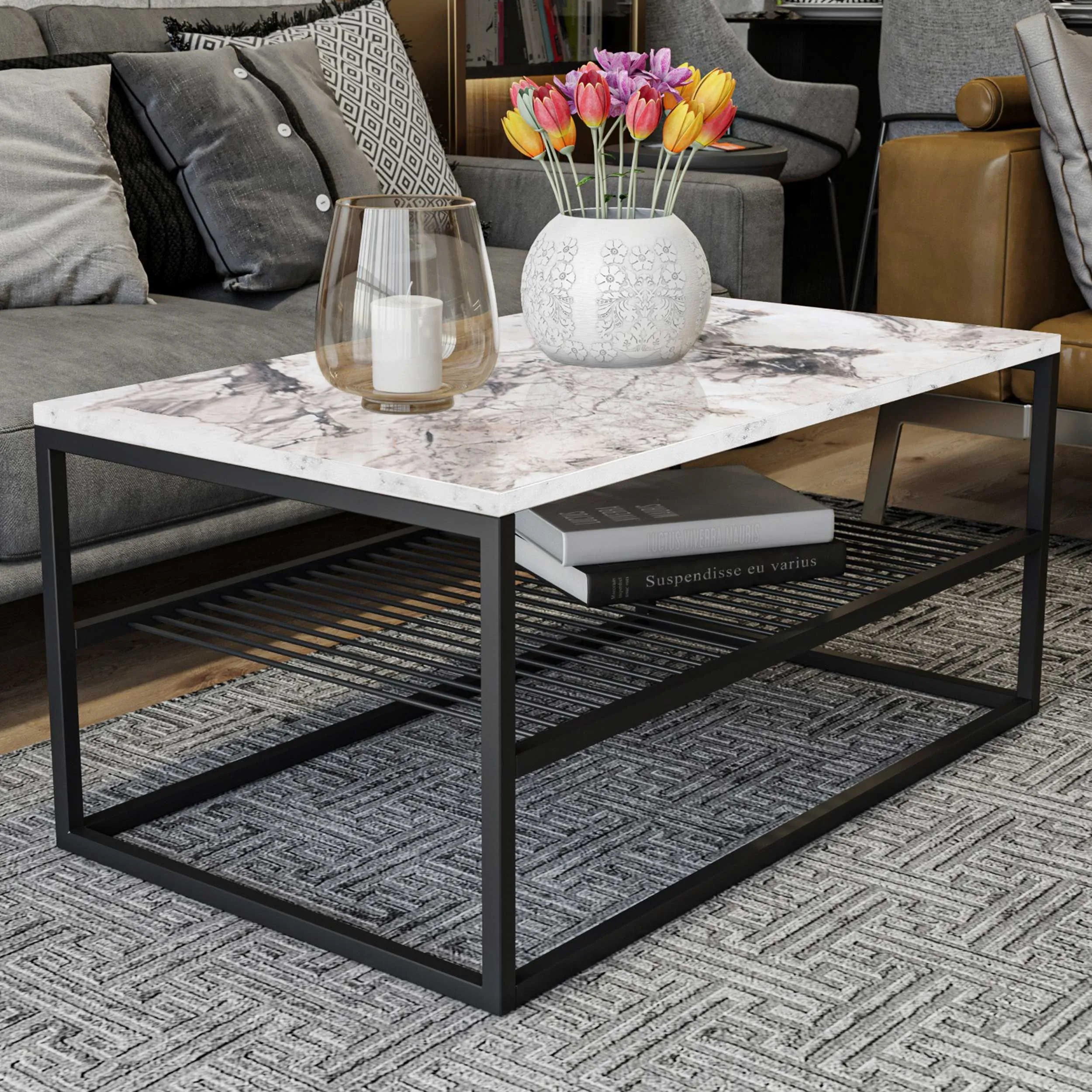 Asude Table basse | 100 % MÉLAMINE | Blanc, Noir