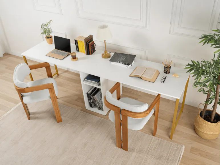 Bureau 2 personnes TWINNA 240 cm blanc/or