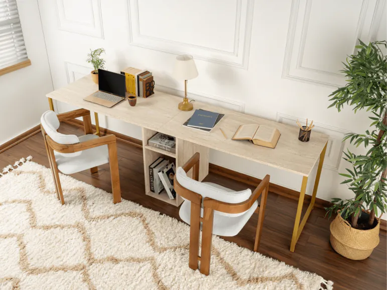 Bureau 2 personnes TWINNA 240 cm travertin/or